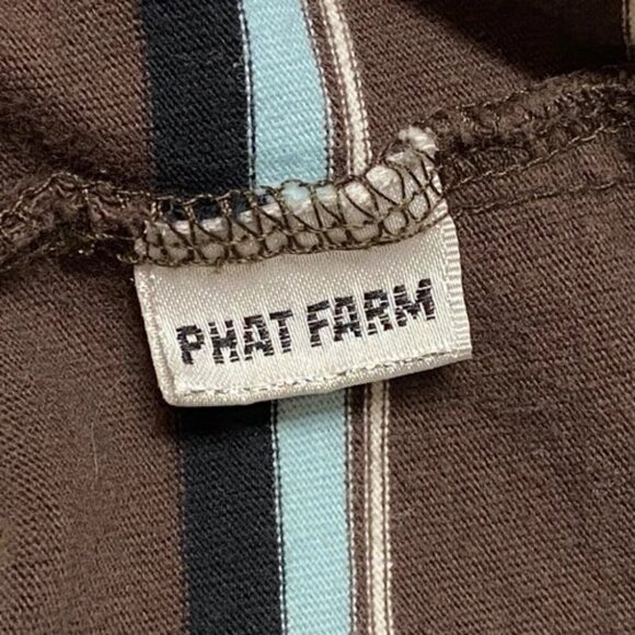 Phat Farm Polo Men's Large Short Sleeve Brown White Blue Stripe 90's Y2K Vtg GUC - Picture 7 of 8